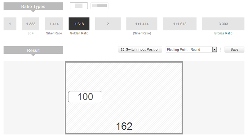 黄金比などをオンラインで簡単に算出できるツール - Metallic Ratio